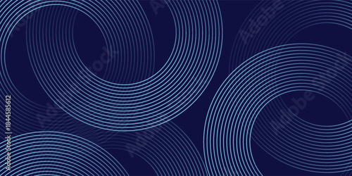 Abstract glowing circle lines on dark blue background. Geometric stripe line art design. Modern shiny blue lines. Futuristic technology concept. Suit for poster, cover, banner, brochure, website