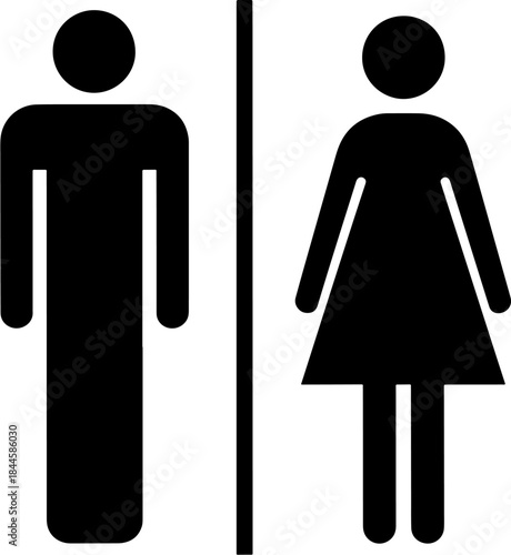 Man and Woman Restroom Signs Separate Figures Divided by a Vertical Line Indicating Gendered Facilities