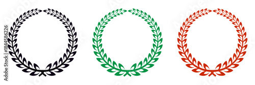 Set of laurel wreath circle symbols showing classic victory and award shapes. Ideal for achievement badge, winner emblem, certification mark, ranking label, and success related design use.