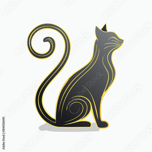 Black cat silhouette vector illustration for cute domestic kitten pet art design