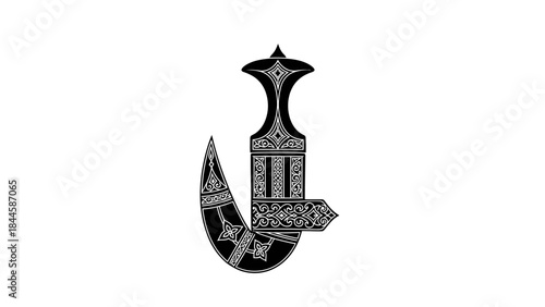 ornate traditional arabic dagger khanjar with intricate designs isolated on white background