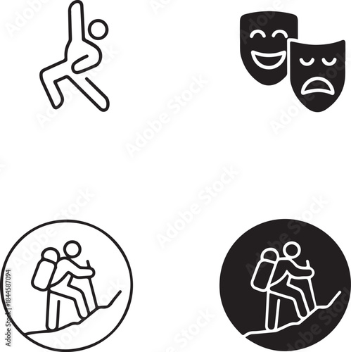 Dramatic climbing adventure illustration set isolated on white background, Vector, illustration