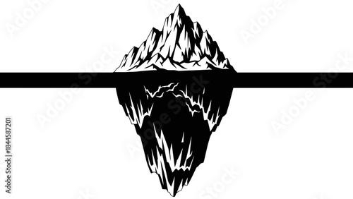 Minimalist iceberg silhouette with submerged portion revealed by a horizontal line