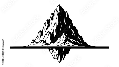 Graphic representation of a sharp mountain peak with its reflection on a horizontal line
