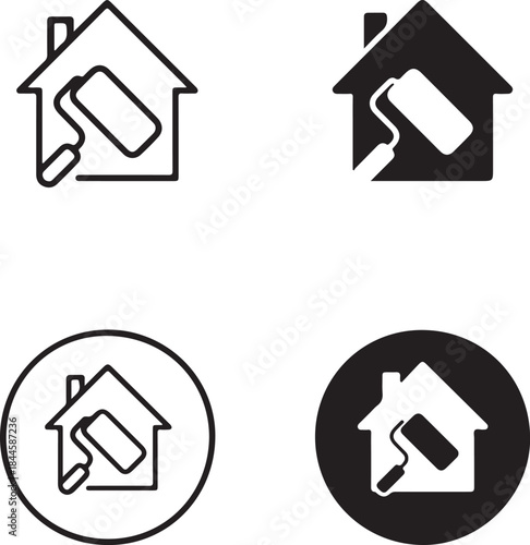 House painting icon set in various styles isolated on white background, Vector, illustration
