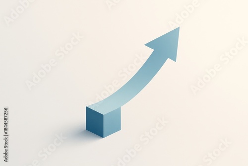 Minimal 3D upward arrow rising from a cube, showing growth, success, and positive business trend with copy space.