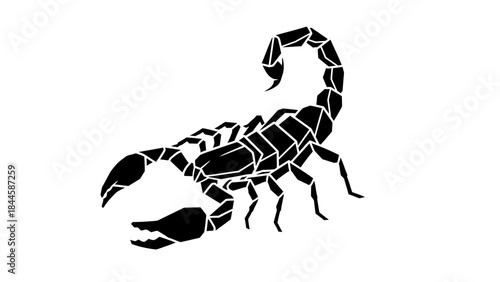 Geometric Black Silhouette of a Scorpion on White Background