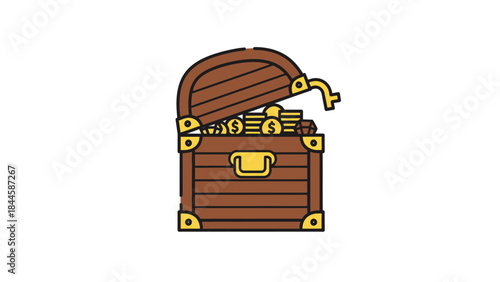 Illustration of an open treasure chest brimming with gold coins and jewels a symbol of wealth and