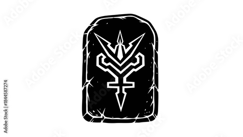 Mystical ancient symbol etched on a stone tablet icon with a white background