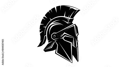Iconic black spartan helmet with plume and protective faceplate isolated on white