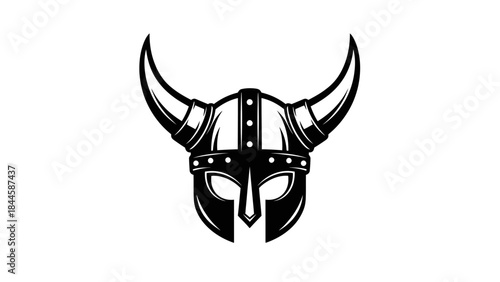 Intimidating Viking Helmet Symbol Vector Illustration with Horns and Face Guard