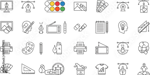 Creative graphic design tools and icons set, illustration, vector art, digital painting, drawing, and artistic elements