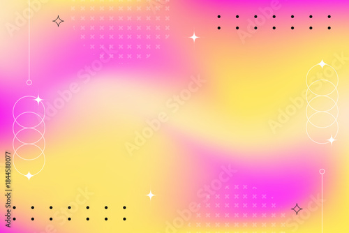 Vibrant pink and yellow holographic gradient background with retro geometric abstract design elements