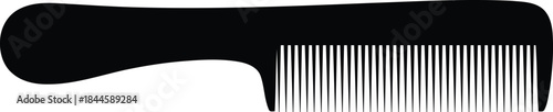 Black silhouette of a long comb with fine teeth isolated on transparent background vector illustration hair styling tool for personal grooming and salon use barber accessory beauty appliance item