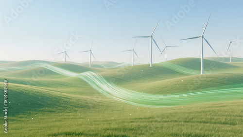 Clean Tech Sustainable Energy Background With Wind Turbines – Soft Green Power Landscape