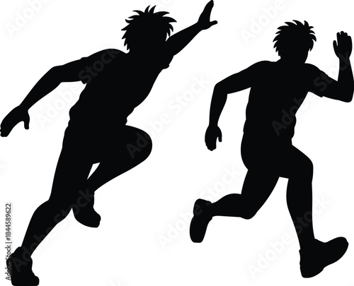 Running men silhouette vector illustration showing fast motion action sport fitness and athletic movement design