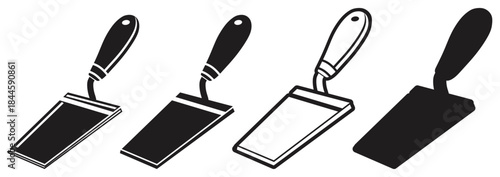 Construction Trowel Tool Silhouette Icon Set.