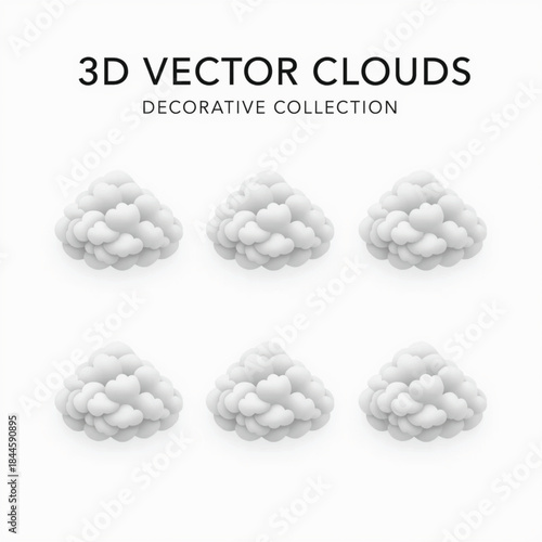 Cloudscape Collection: A set of six meticulously crafted 3D cloud illustrations. Perfect for design projects, adding an airy and whimsical element.