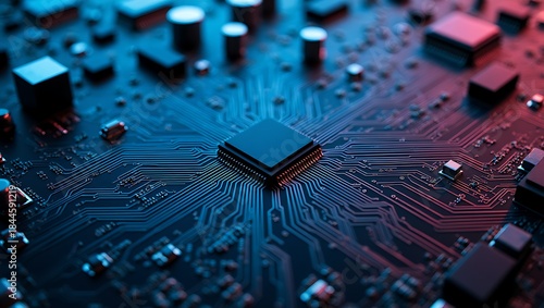 Advanced Microchip on Circuit Board, High-Tech Semiconductor and Artificial Intelligence Hardware Concept