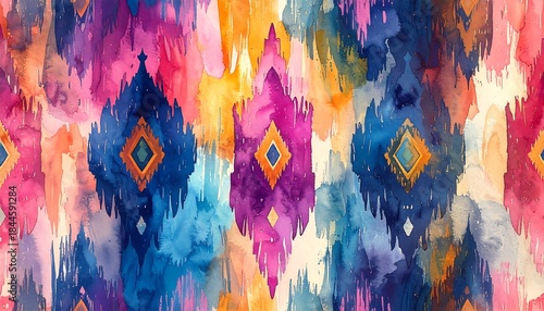 Vibrant Abstract Ikat Textile Design.