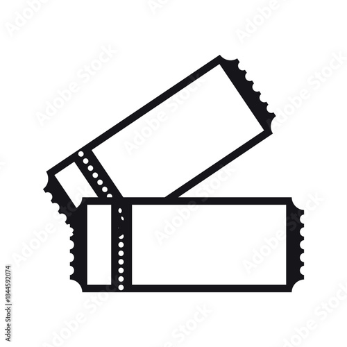 Stylized black and white vector illustration of two overlapping blank tickets, ideal for event entry, raffle, or admission pass designs