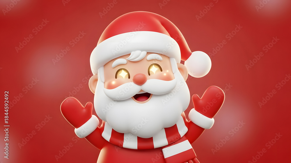 Fototapeta premium Happy Cheerful Waving Santa Claus Character | Festive Christmas Illustration for Web, Print, Greeting Cards and Holiday Designs
