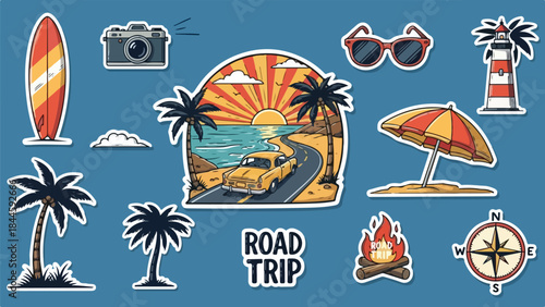 Tropical Beach Scene with Palm Trees and Sunset View, Perfect for Travel and Vacation Themes.