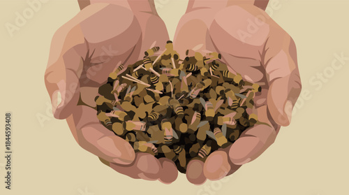 Adobe Illustrator Artwork: Hands Holding Dead Bees