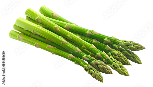 A vibrant, close-up shot of several fresh, green asparagus spears, neatly arranged
