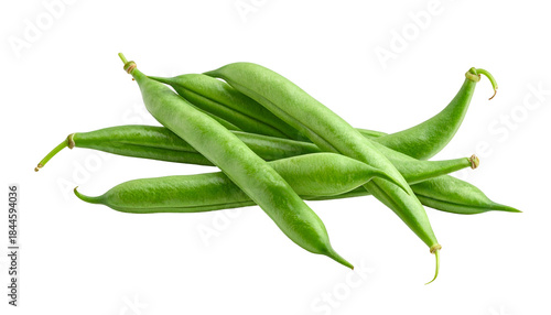 Pile of fresh, vibrant green string beans isolated on a transparent background