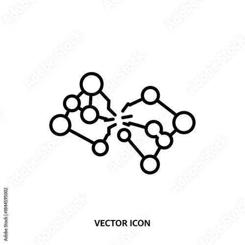 Network breakdown icon, connection disruption, data split, communication problem, system failure, conflict symbol, vector