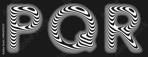 Set of stylized alphabet with smooth reflective lines creates illusion of perfectly polished surface. Letters shaped by soft continuous lines follow the gentle curvature like liquid reflection. Vector