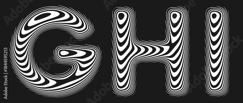 Set of stylized alphabet with smooth reflective lines creates illusion of perfectly polished surface. Letters shaped by soft continuous lines follow the gentle curvature like liquid reflection. Vector