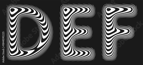 Set of stylized alphabet with smooth reflective lines creates illusion of perfectly polished surface. Letters shaped by soft continuous lines follow the gentle curvature like liquid reflection. Vector