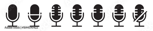 Minimalist microphone icon set black silhouette mic symbols voice recording audio sound podcast interview