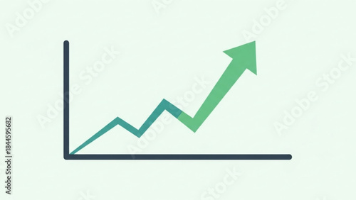 A green arrow pointing upwards on a graph with a black line on a light green background showing growth and progress