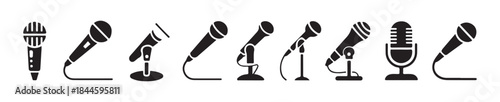 Microphone icon set in a dynamic style, vector illustration of a microphone for live events and interviews