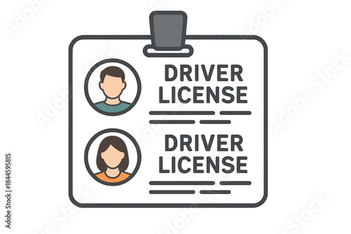 Illustration of a Driver License ID Badge Holder Featuring Two Photo Slots for Identification and Text Indicating Driver License for Official Use and Security Measures