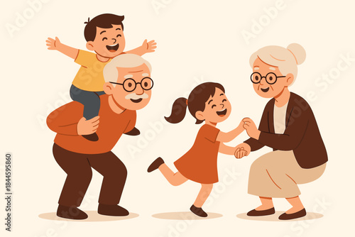 Joyful Family Gathering Grandparents Playing With Energetic Grandchildren Indoors Warm Connection Celebration Love Togetherness Outdoor Activity Happiness Childhood Generations Togetherness