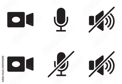 Camera, microphone, and speaker icons illustrating muted audio and disabled video functionality