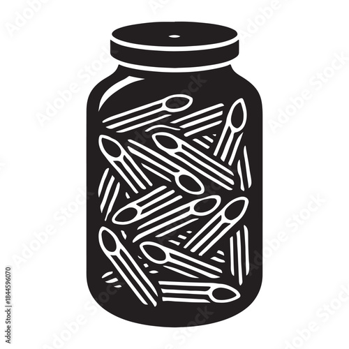 Penne pasta in tall glass jar stored dry food ingredient vector illustration