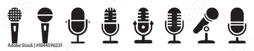 Set of microphone icons, microphone vector illustration, music sound record and karaoke mike for concert