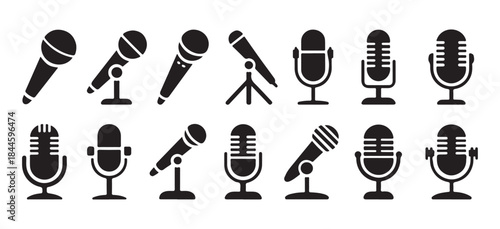 Microphone icon set vector. collection of microphone icons in black. simple flat design vector illustration