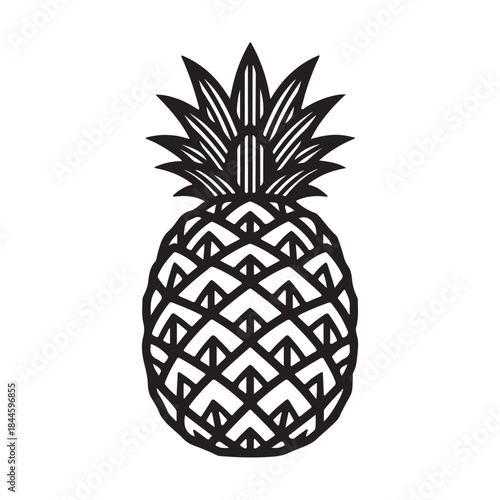 Tropical pineapple fruit with crown of leaves summer exotic dessert icon