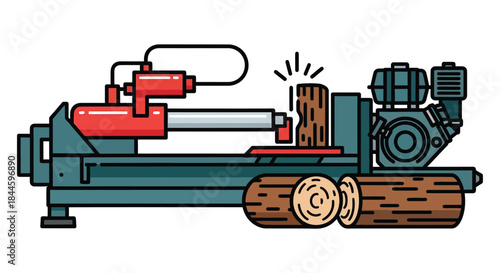 Hydraulic log splitter machine processing firewood with an attached engine