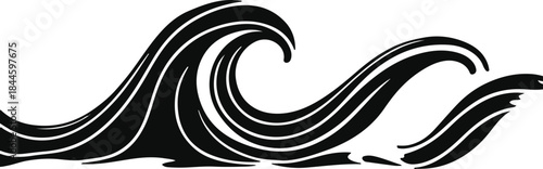 Bold abstract wave using three sweeping arcs, ocean-inspired minimalism