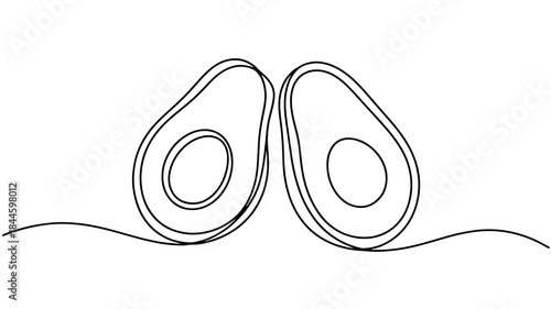 line drawing of two avocado halves facing each other.