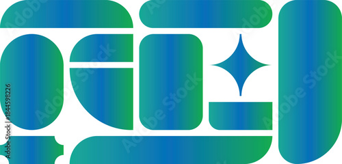 Geometric shape composition with blue and green hues