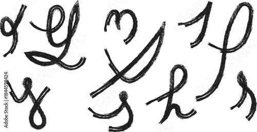 Handwritten cursive alphabet letters on white background