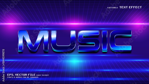Cyber Retro Metallic Music 3D Editable Text Effect